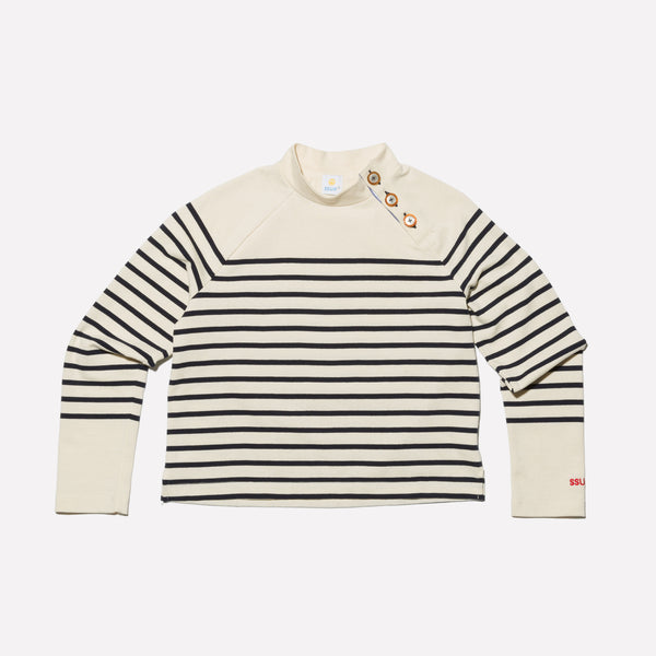 STRIPED MOCK NECK T SHIRT - IVORY