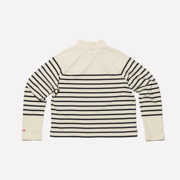 STRIPED MOCK NECK T SHIRT - IVORY