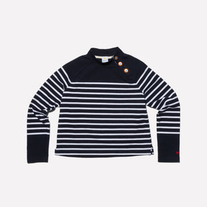 STRIPED MOCK NECK T SHIRT - NAVY