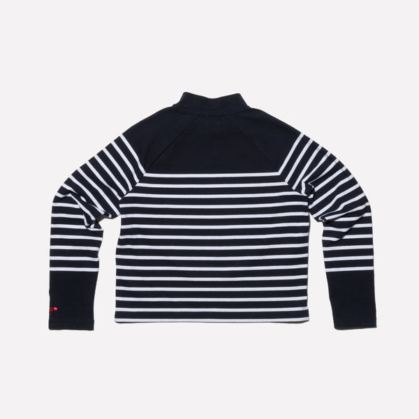 STRIPED MOCK NECK T SHIRT - NAVY