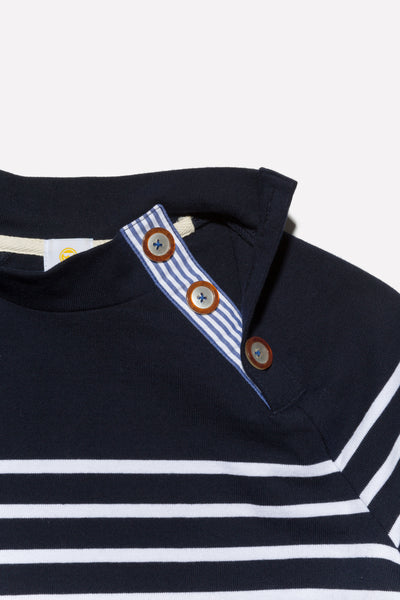 STRIPED MOCK NECK T SHIRT - NAVY