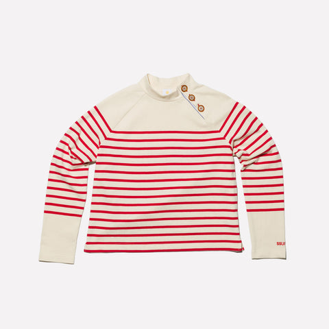 STRIPED MOCK NECK T SHIRT - RED