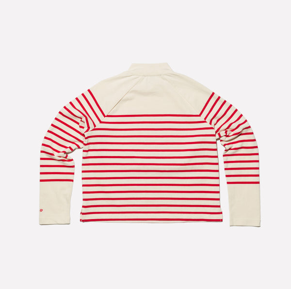 STRIPED MOCK NECK T SHIRT - RED