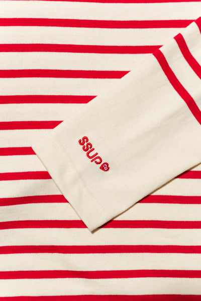 STRIPED MOCK NECK T SHIRT - RED